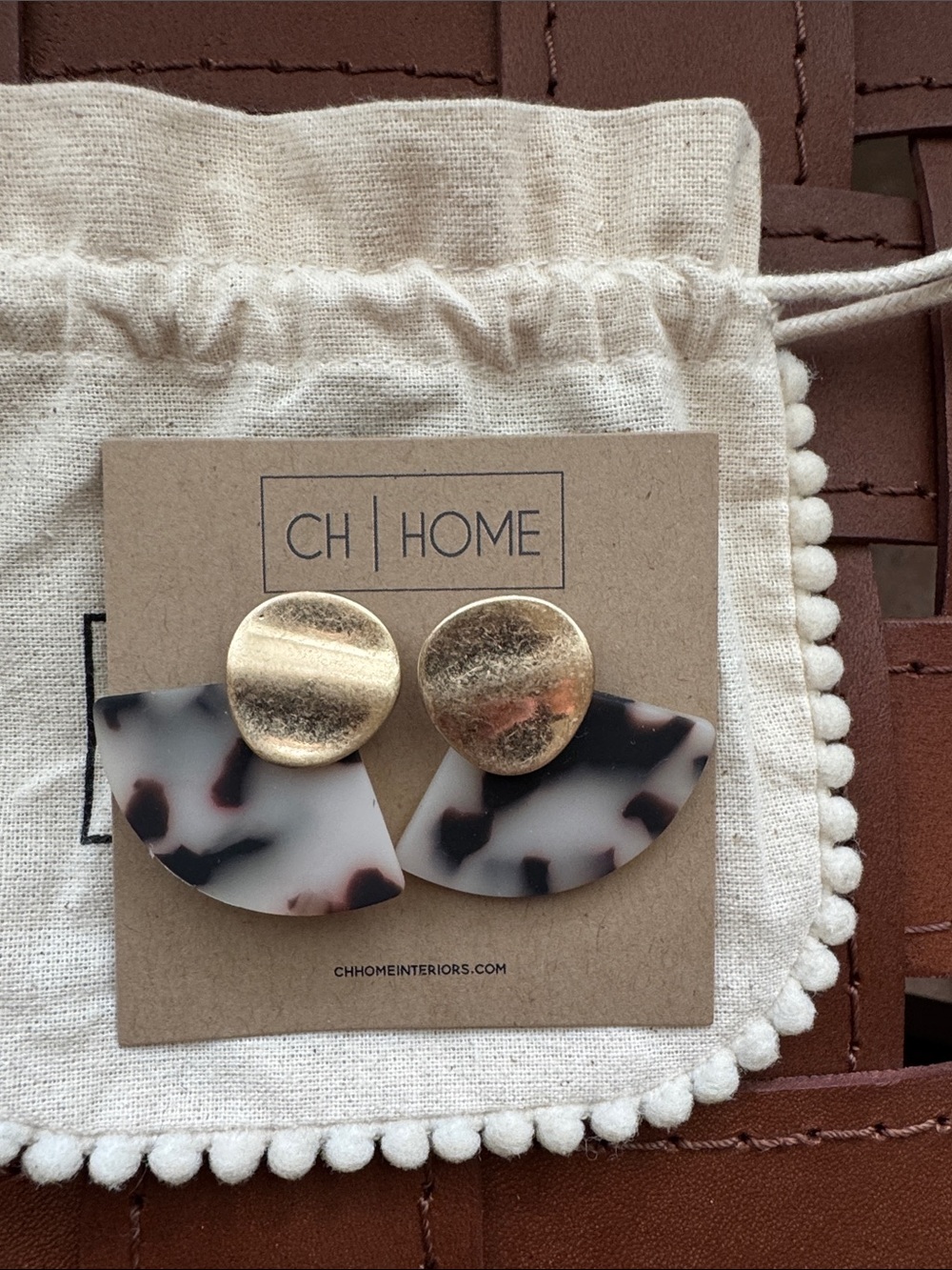 Gold and Tortoiseshell Cream Drop Earrings